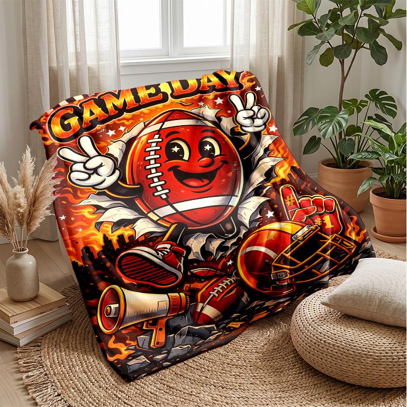 Flaming Football Theme blanket Lightweight Warm Flannel Blanket Decorative Throw Blanket for Home Decoration