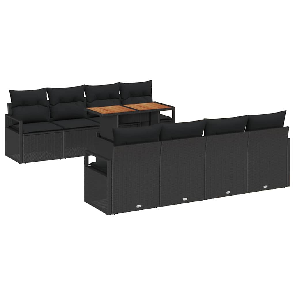 Garden Sofa Set with Cushions 9 pcs Black and Brown
