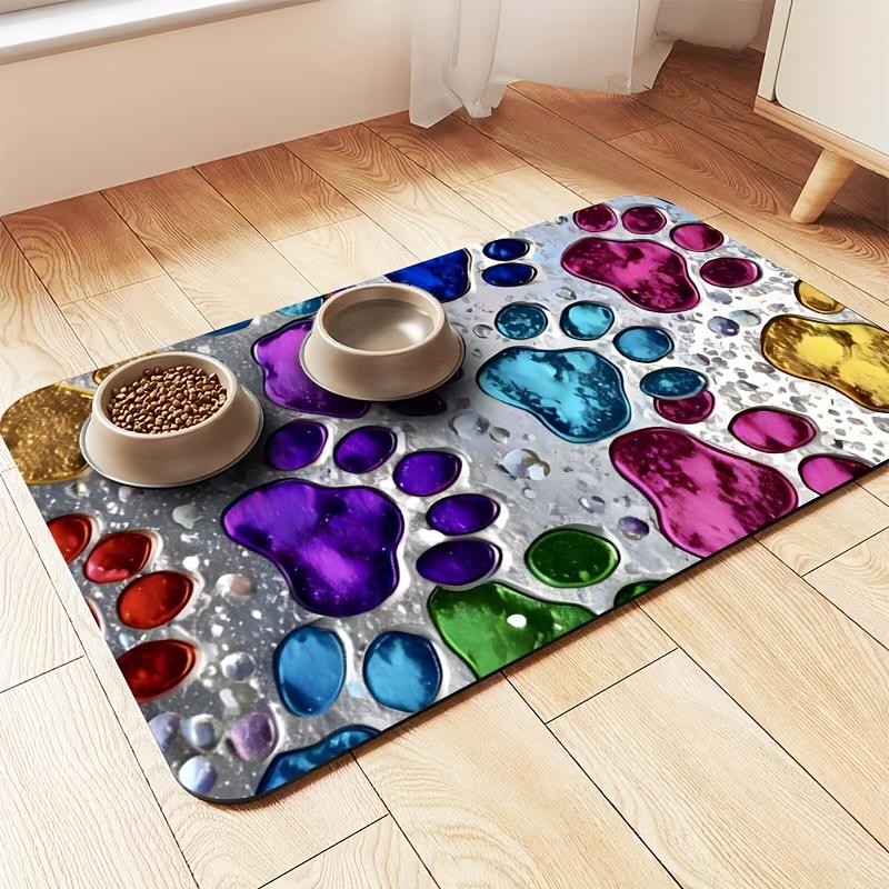 1pcs Pet Feeding Mat-non-slip Quick-drying Geometric Fish Bone Paw Print Dog Food Bowl Mat