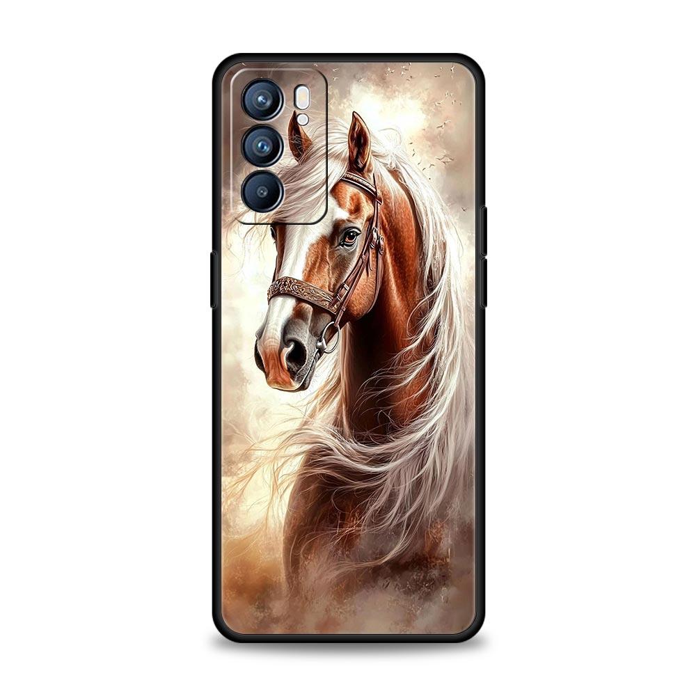 Black White Horses Galloping Case For Oppo Reno13 Reno12 Reno11 F Reno10 Pro A54 5G Find X5 A53 A52 A9 A17 4G A79 A80 A98 Cover