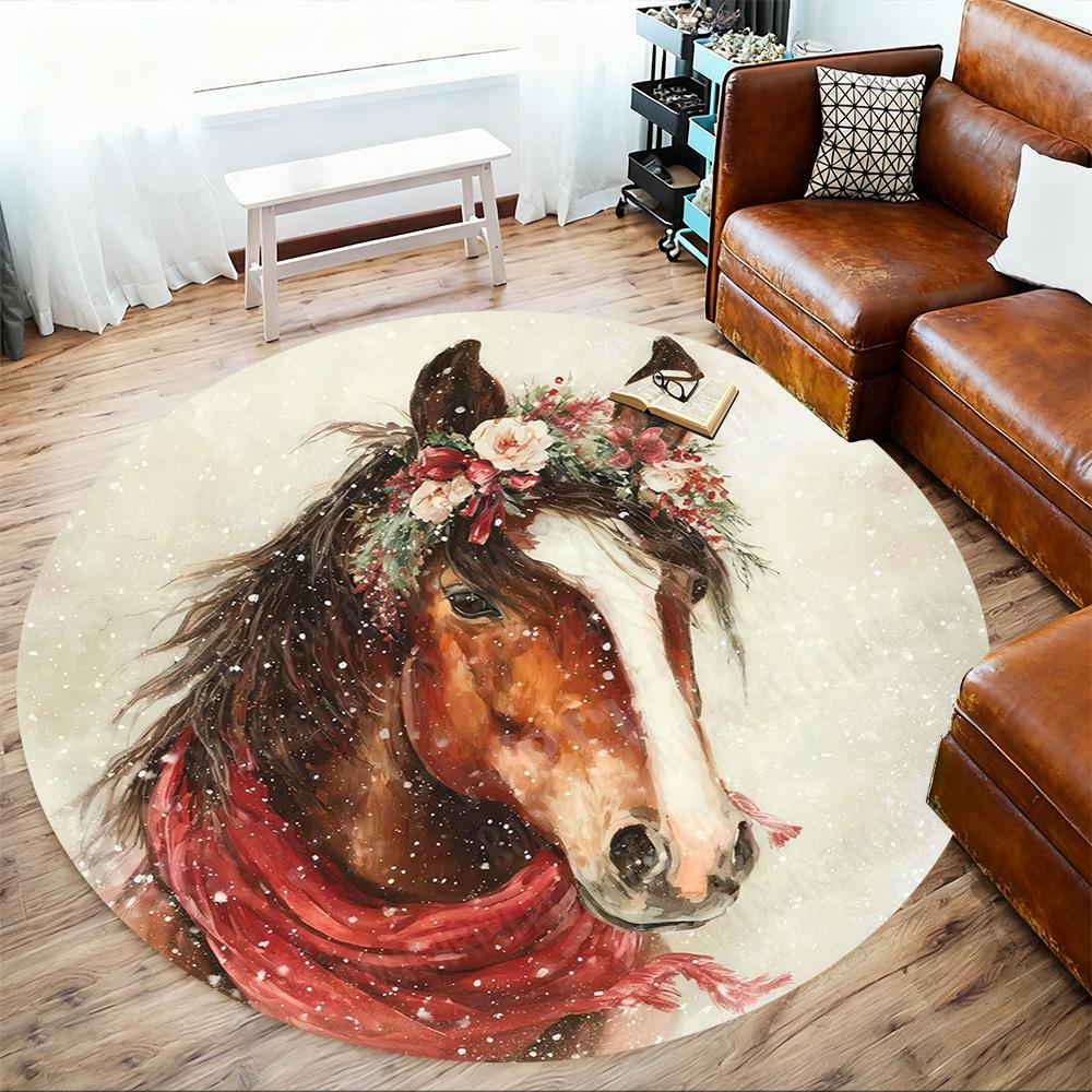 1PC horse snowflake Office Round Area Rug, Under Office Chairs Bedroom Living Room Home Decor,Carpet for Office, -1110238
