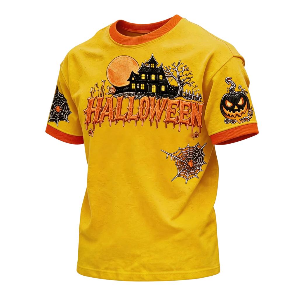 T-shirt da uomo con stampa di Halloween, girocollo, manica corta