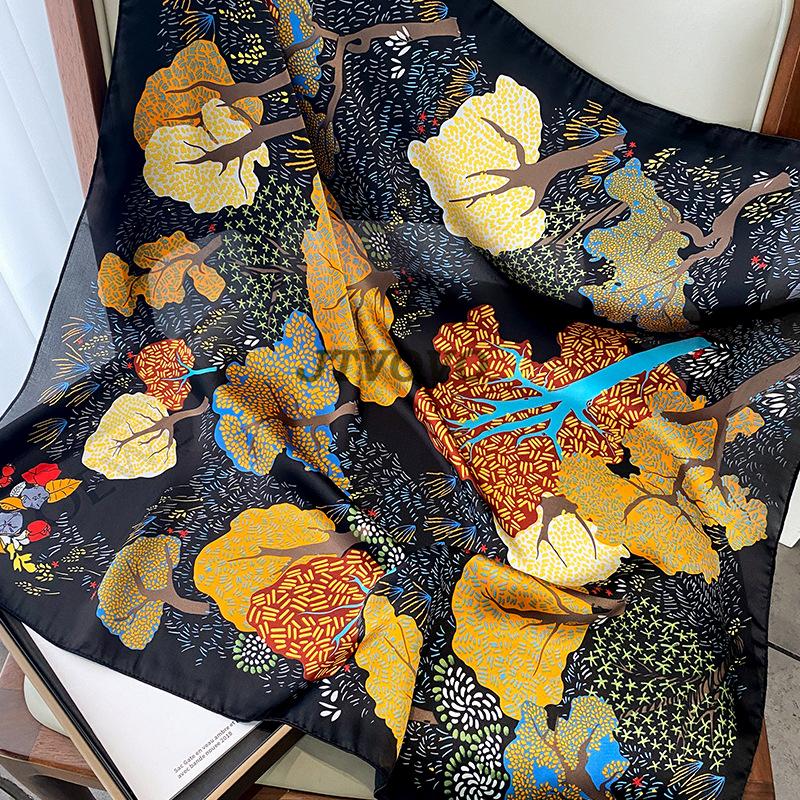 70x70cm Women Scarf Silk Feeling Hair Neck Square Brand Office Bandanna Muffler Waiter Flight Attendants Handkerchief Rings Wrap