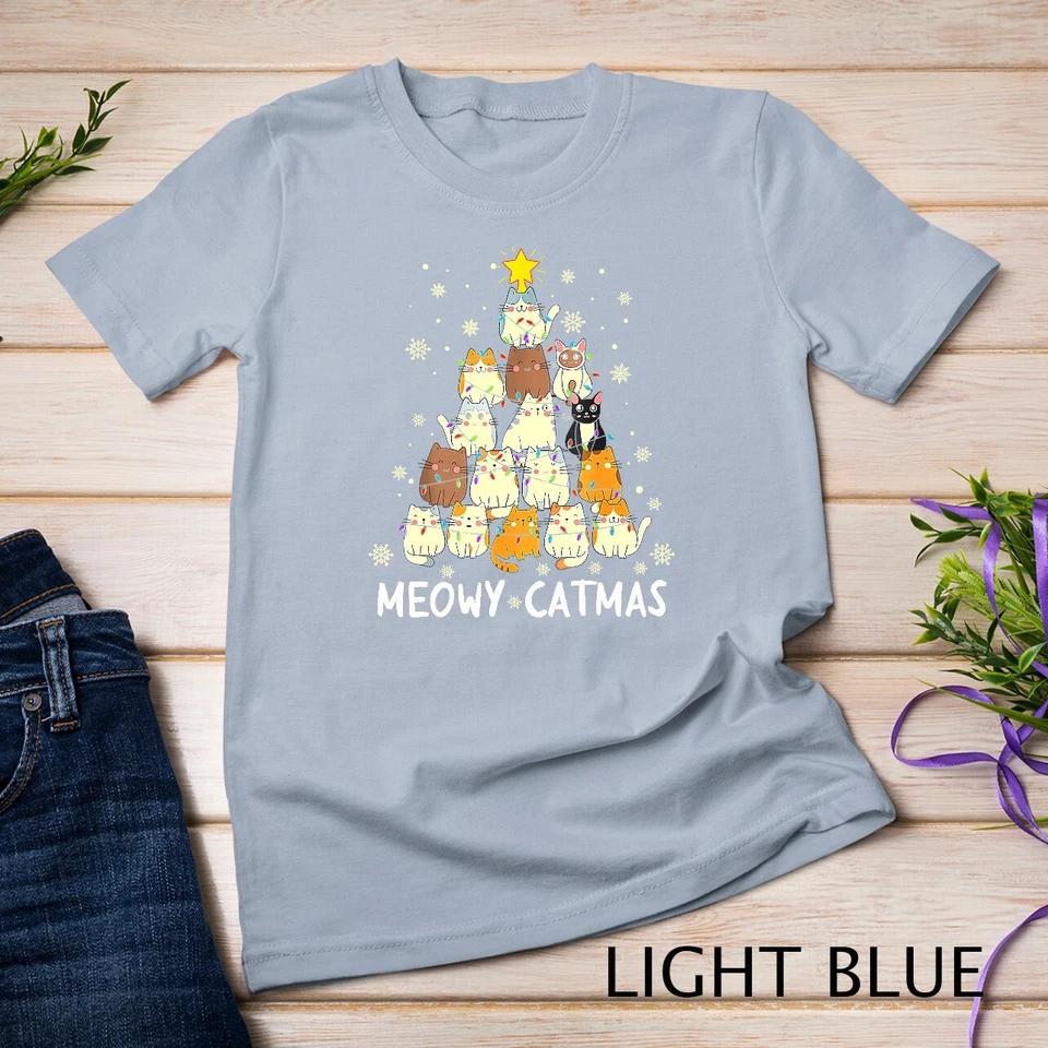 Meowy Catmas Cat Christmas Tree Xmas Girls Boys Funny Santa Unisex T-shirt 7 S