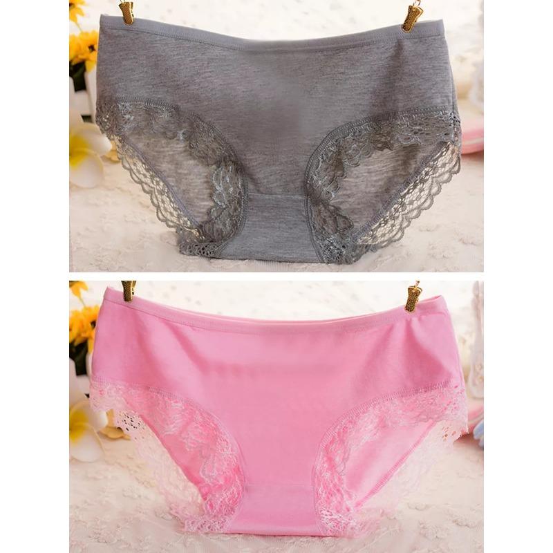 10Pc Women Lace Candy Color Underwear Modal Charcoal Fiber Elasticity Panties 35-45KG