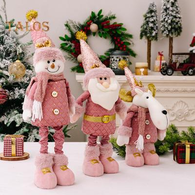 Christmas Plush Doll Telescopic Leg Elk Snowman Santa Claus Pink Doll Toy Desktop Figurine for Indoor/Outdoor Use Party Decor