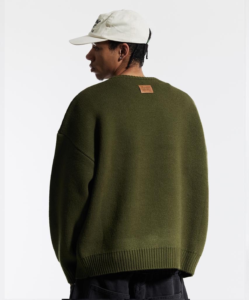CREAM SODA LAB Big Graphic Jacquard Knit Sweatshirt Khaki