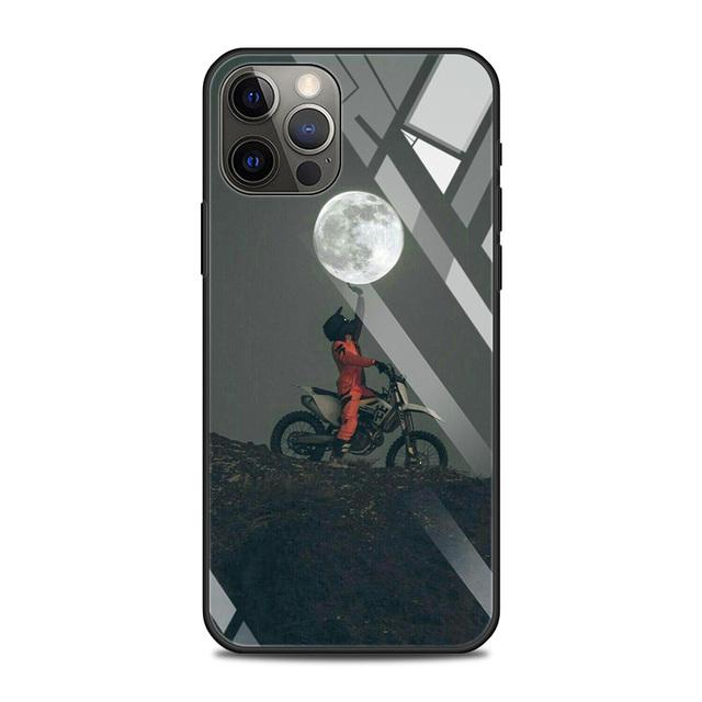Custodia in vetro temperato per moto da cross e sport per iPhone 12, 11 Pro Max, 13, 12 Mini, Fundas X Xr Xs Max, 8, 7, 6s Plus, Shell Fundas