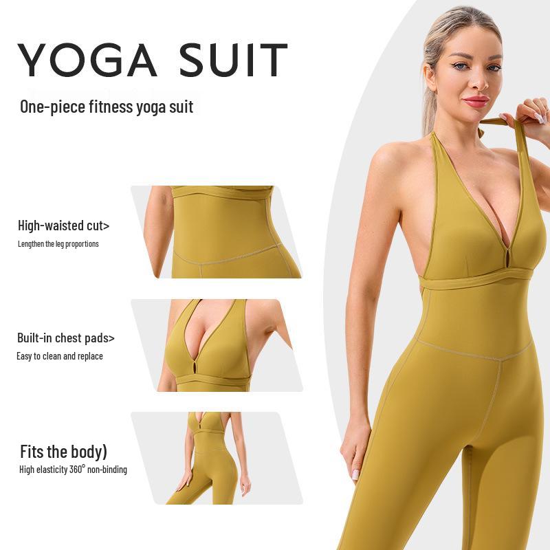 Women's High-End Summer One-Piece Yoga Suit Set: Stylish Fitness Wear with Beautiful Back Design