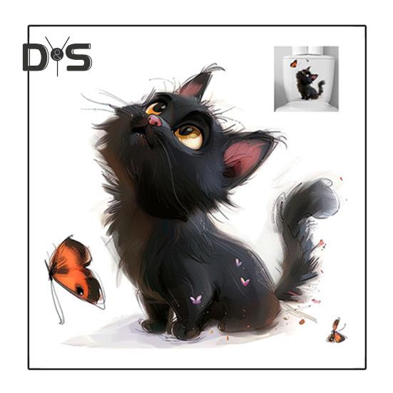 

Черная кошка бабочка наклейка на унитаз ПВХ водонепроницаемая съемная самоклеящаяся гостиная ванная комната настенное искусство мультяшный котенок крышка унитаза украшение наклейка Cat