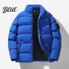 Zipper Closure Cotton Jacket with Long Sleeve Stand Collar Coat Men Zip-up Thickened Side Pockets