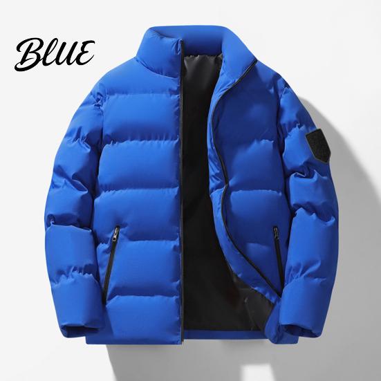 Zipper Closure Cotton Jacket with Long Sleeve Stand Collar Coat Men Zip-up Thickened Side Pockets