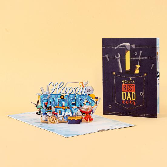 Toolbox Pop Up Father's Day Card for Dad 3D Happy Father's Day Greeting Card with Envelope from Son Daughter Wife Best Dad Award Card Gift