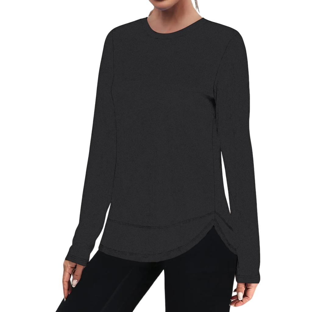 Women's Solid Color Round Neck Long Sleeve Loose Pullover Top