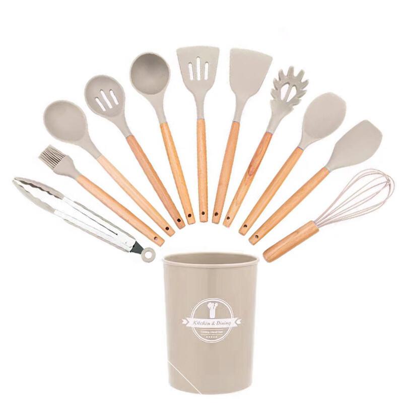 Wutuo Silicone Kitchen Utensil Set with Wooden Handle