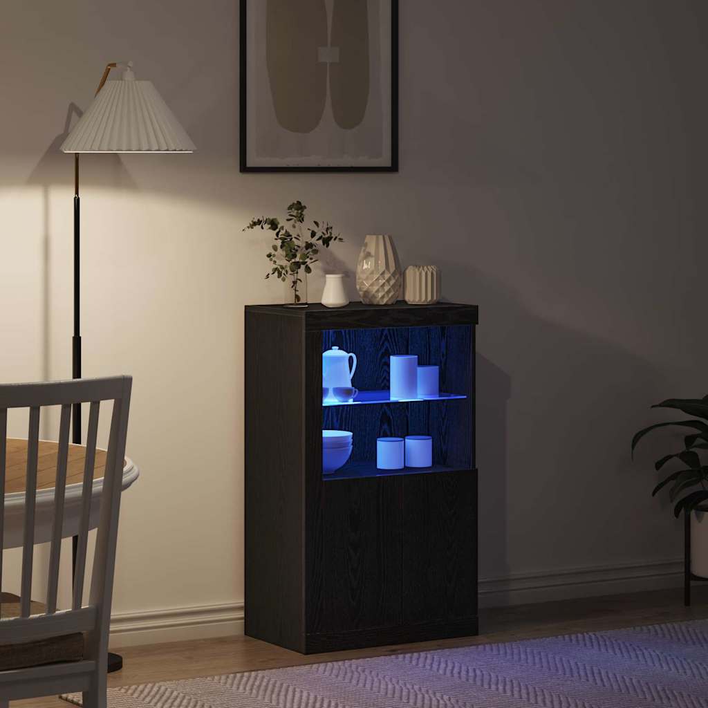 LED Sideboard in Black Oak Look 60.5 x 37 x 100 cm