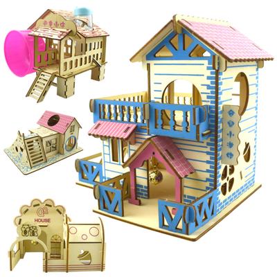 Hamster Ecological Wood Hideout  Wooden  Hut Small Animals Double Layer Villa Climbing Toy