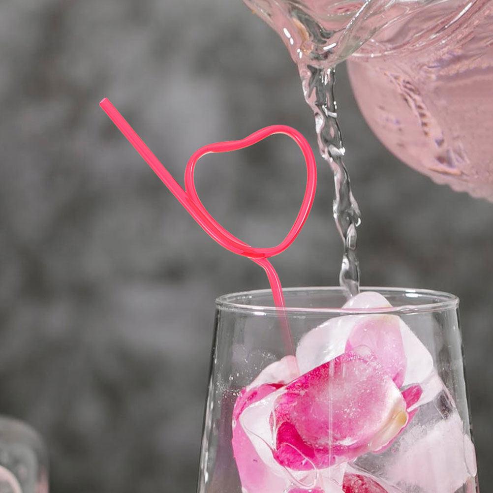 25Pcs Heart Shape Straws Pet Reusable Drinking Straws for Valentine's Day Party Home Bar Cocktail Juice Beverages Premium
