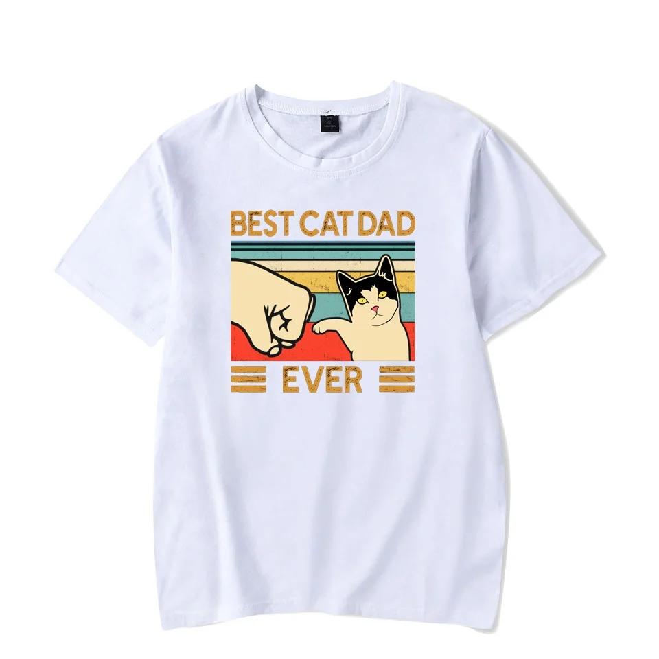 

Смешная футболка с надписью «Лучший папа-кот на свете», летние футболки с коротким рукавом, мужские повседневные хлопковые рубашки XXXL