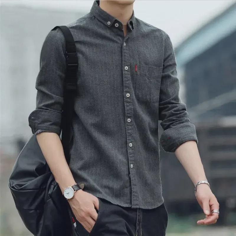 2022 Korean Style Men's Slim Striped Long-Sleeve Shirt - Casual Autumn Jacket for Middle-Aged and Young