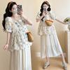 Women's Maternity Summer Doll Shirt & Shorts Two-Piece Set - Fashionable Short Sleeve Outfit for Outings