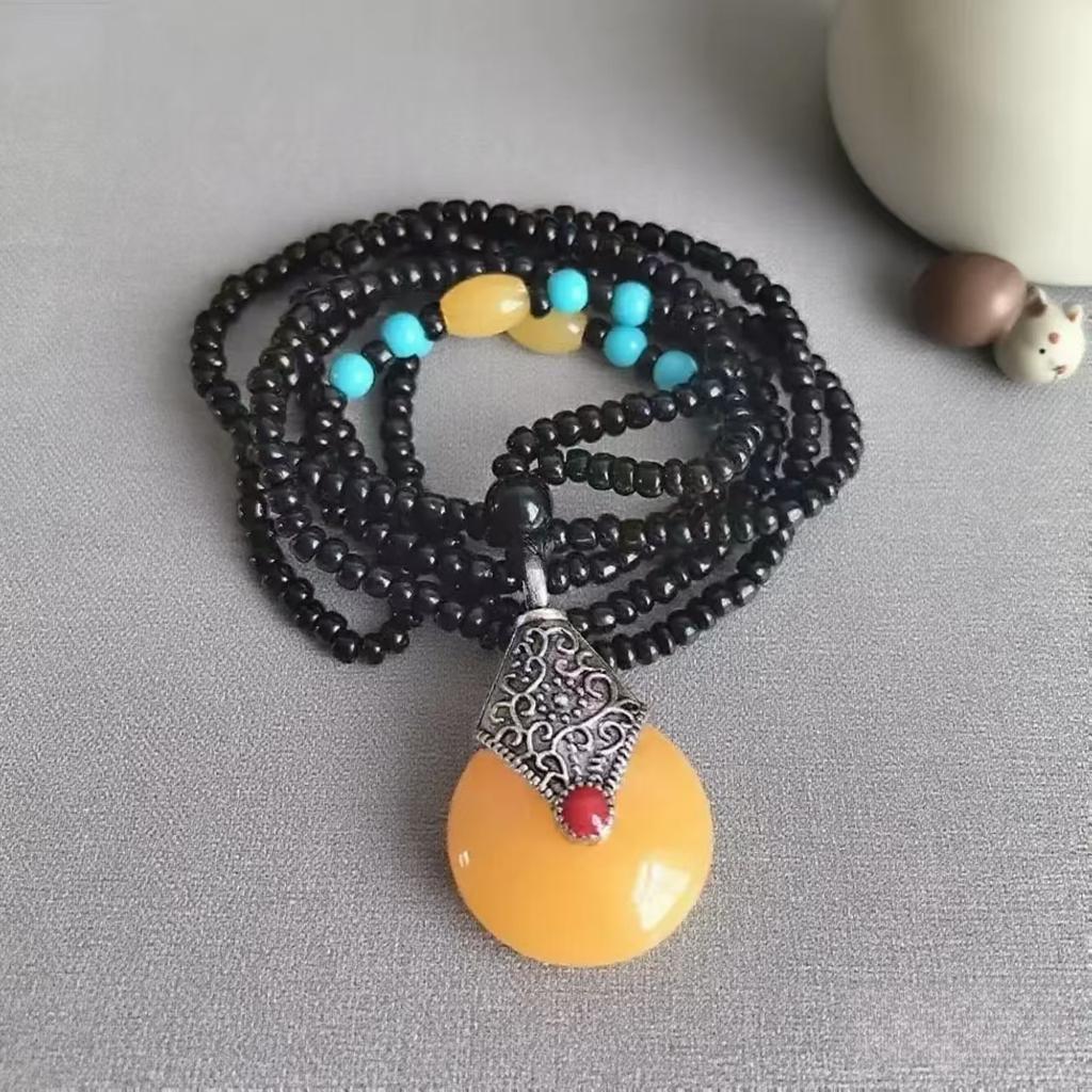 Acryl mehrfarbiger Anhänger Pulloverkette weiblich, ethnischer Stil handgefertigt perlenbesetzt vielseitig Wassertropfen floral lange Halskette