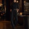 Women Casual Matching Set Women's 2 Piece Set, High Neck Long Sleeve Top And Fashionable Clothing Wide Leg Pants Sets, Dressy Business Office