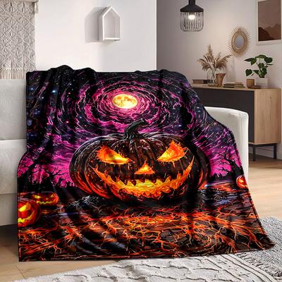 1pc Halloween Pumpkin Blanket, Lightweight Flannel Throw Blanket for Sofa, Bed, Travel, Camping, Living Room, Office, Couch, Chair, and Bed