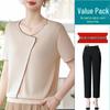 2026 Ice Silk Summer T-Shirt Set for Middle-Aged & Elderly Women: Short-Sleeve, Stylish, Lightweight Knitted Top