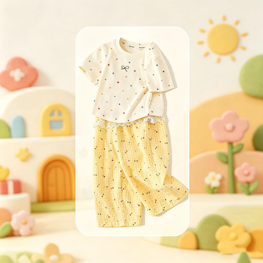 Toddler Girl Korean Short Sleeve Two Piece Set Summer Dopamine Outfit