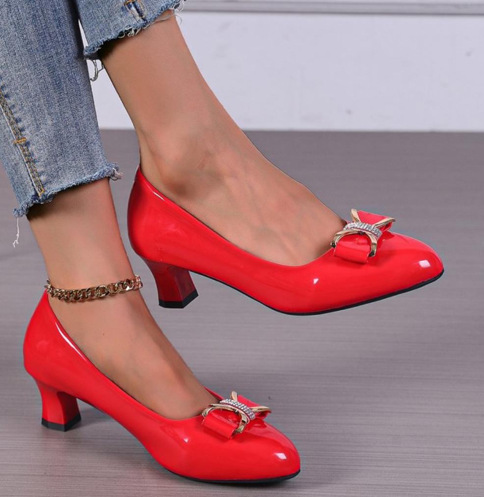 2025 Spring New Women's Leather Shoes Fashion Professional High Heels Black Red Shallow Mouth Comfortable Work Office Shoes34-43