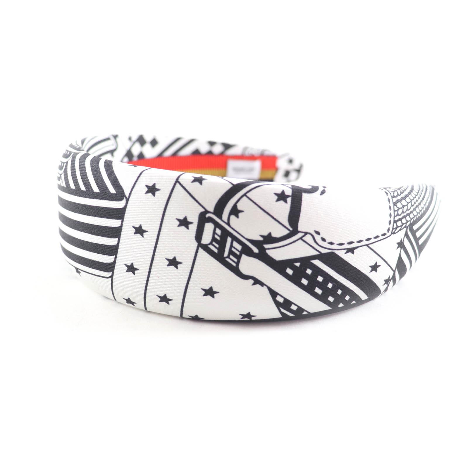 

Excellent HERMES hair accessory Zigzag silk headband White black silk Women Used