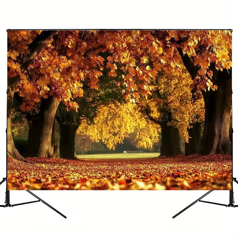 2D Autumn Maple Tree Tapestry, Fall Forest Avenue with Orange Leaves for Room Decor