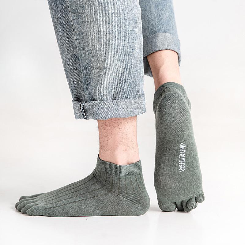 Men's Thin Striped Breathable Short-sleeved Anti-athlete and Sweat-absorbing Short-sleeved Cotton Socks with Toe Separation