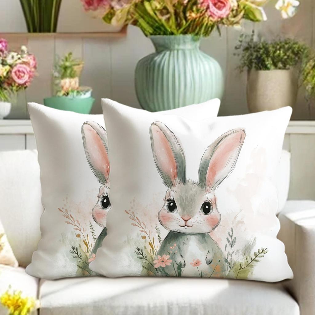 Cute bunny pillowcase 2-pack, soft gray Easter bunny decoration pillowcase