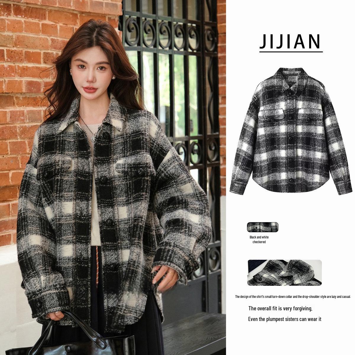 

Winter 2024 Plaid Flannel Wool-Blend Dropped Shoulder Overcoat XS