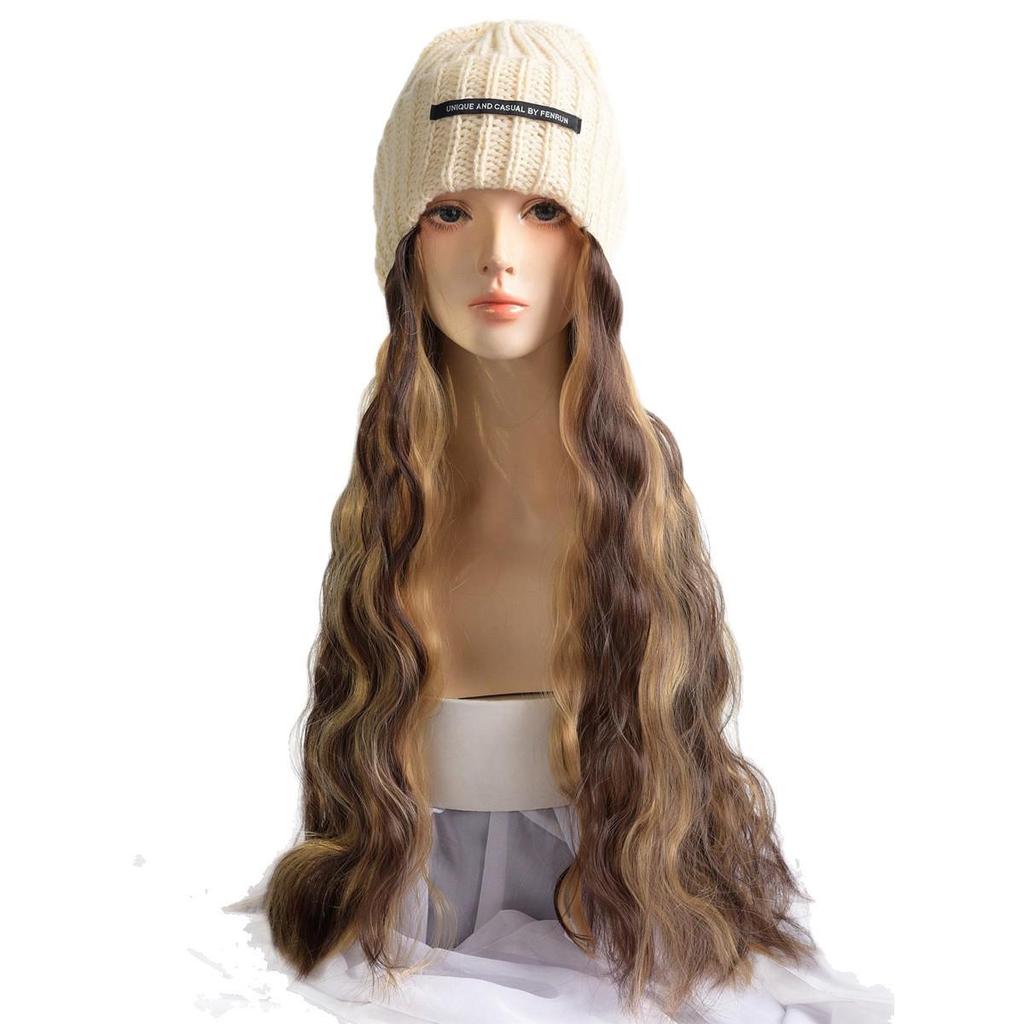 Avrupa-Amerikan Sınır Ötesi Uzun Kıvırcık Peruk Bere Su Dalgası Vurgulu