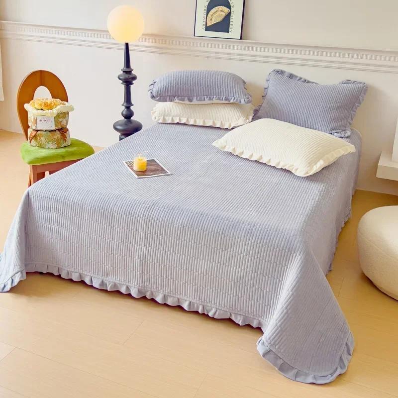 

2024 Роскошное покрывало из чистого хлопка, стирка в воде, однотонное покрывало, утолщенная простыня из хлопка, флисовое покрывало 2PCS Pillowcase