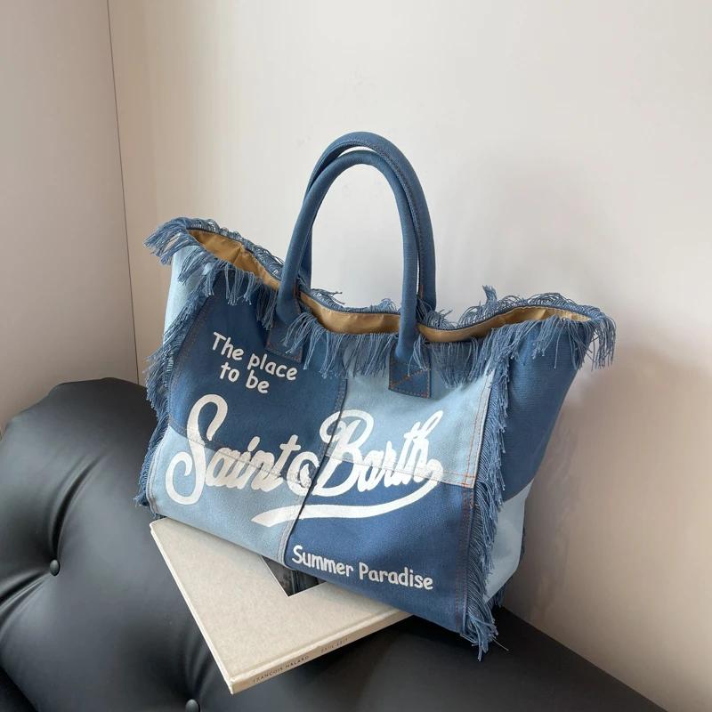 Hochwertige Handtaschen mit Buchstabenquaste für Damen, heißer Verkauf, Canvas, einfarbig, gespleißte Tasche, große Kapazität, modische Umhängetaschen