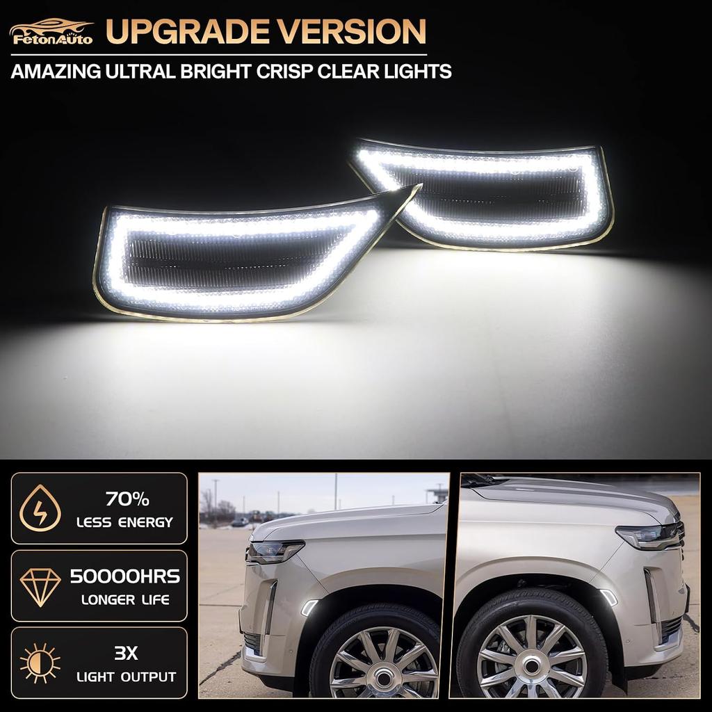Upgrade White LED Side Marker Light for 2021-2024 Chevy GMC Yukon Denali XL | Tahoe Suburban Cadillac Escalade ESV Front Bumper DRL Signal Lamp,