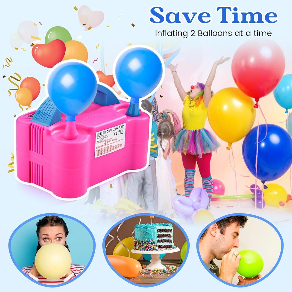 Balloon Pump Electric, Portable Automatic Dual Nozzle Inflator 110V 600W for Birthday Gender Reveal Balloons Party Decor