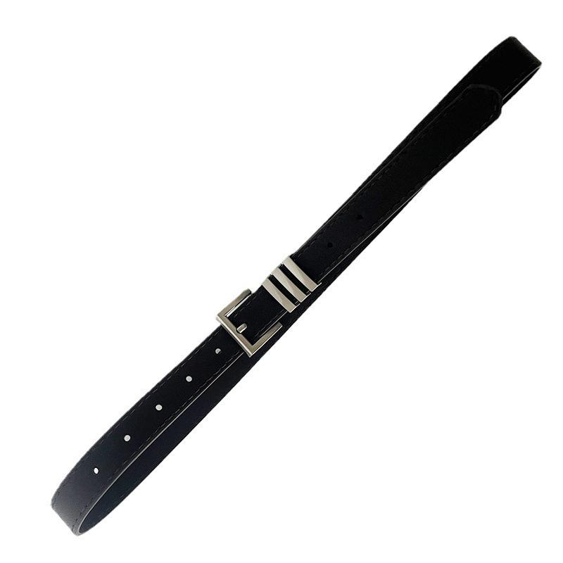New High-end Black Belt Female Student Korean Version Decorative Jeans Belt Simple College Style Metal Ring Belt