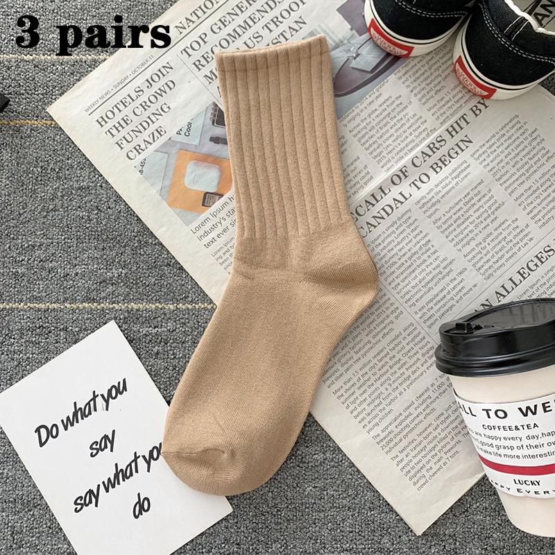 Solid Color Mid-Calf Autumn/Winter Versatile Long Sports Socks For Couples