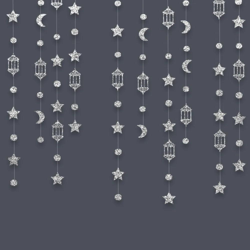 4M Eid Mubarak Banners Ornaments Gold Silver Star Moon Lantern Ramadan Kareem Hang Garland Paper DIY Home Decor Pull Flag