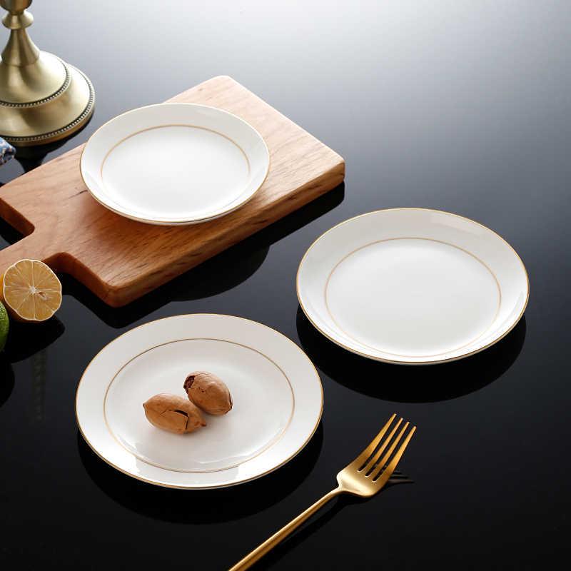 Gold Rim Bone China Moon Dish - Ceramic Western Steak & Cold Dish Plate, Ideal for Display or Gift.