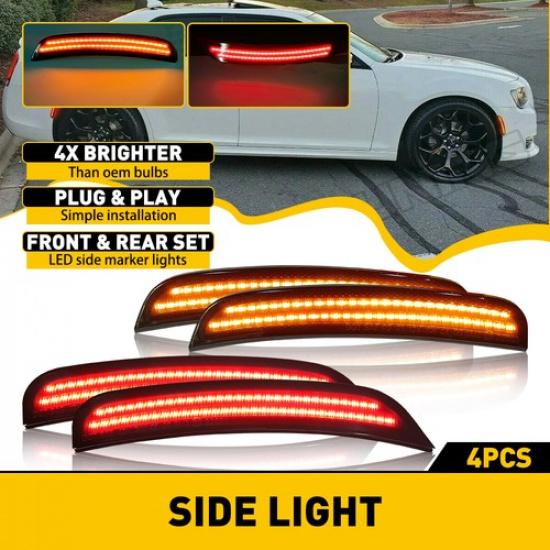 4PCS Front Rear Lamp For 2015- Chrysler 300 Smoked LED Side Marker Light EOA