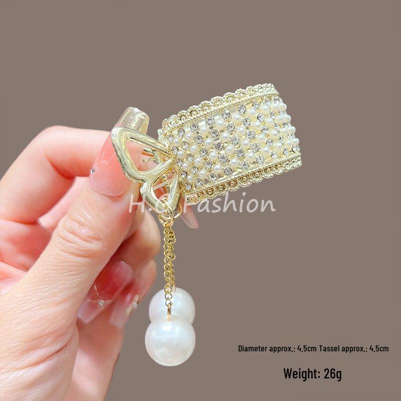 Püsküllü Beyaz Lotus İnci Yüksek At Kuyruğu Saç Tokası, Kadınlar İçin Yarı Bağlı Saç Sabitleme için Başın Arkasına Takılan Toka.