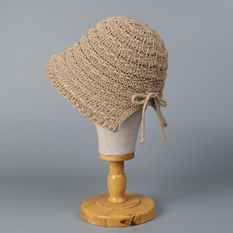 Milk silk bucket hat female bow summer split fork hollow breathable fisherman sun hat