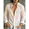Men's Long Sleeved Shirt with Sun Rainbow Print Top, Versatile for Vacation and Travel, Fashionable and Comfortable Casual Shirt