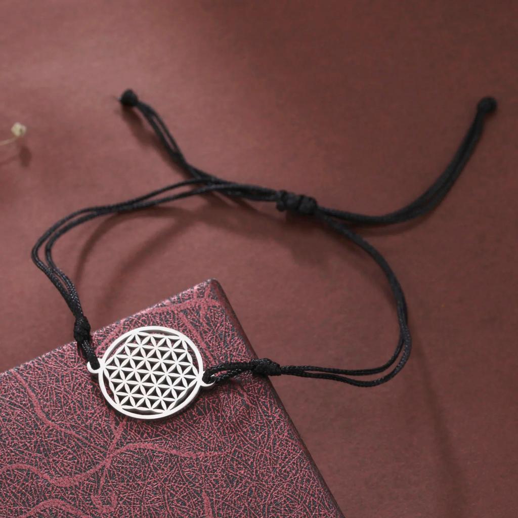 Flower of Life Charm Bracelet Stainless Steel Viking Amulet Unisex Vintage Jewelry Gift for Women Men